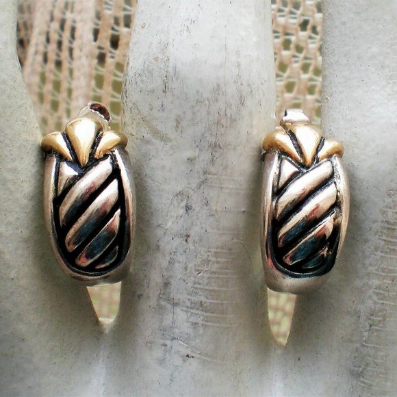Designer Sterling Silver 925 14K Yellow Gold Pierced Post Earrings - Picture 1 of 5